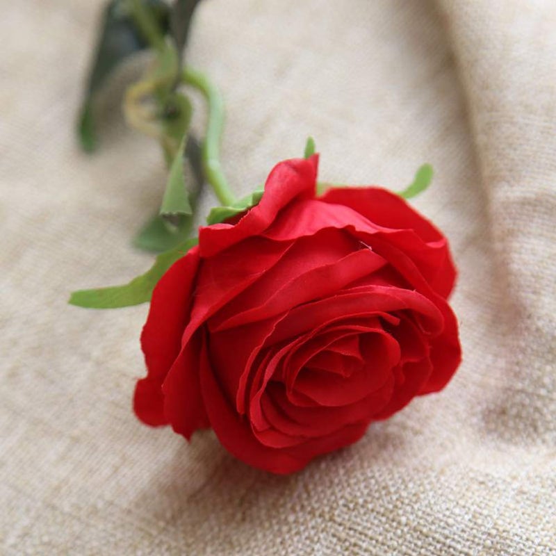 AMZALI Artificial Flowers, Real Looking Blush Fake Rose Long Stem Silk Artificial Rose Flowers Home Decor for Bridal Wedding Bouquet, Centerpieces Birthday Flowers Party Garden Floral Arrangement Red - Image 3